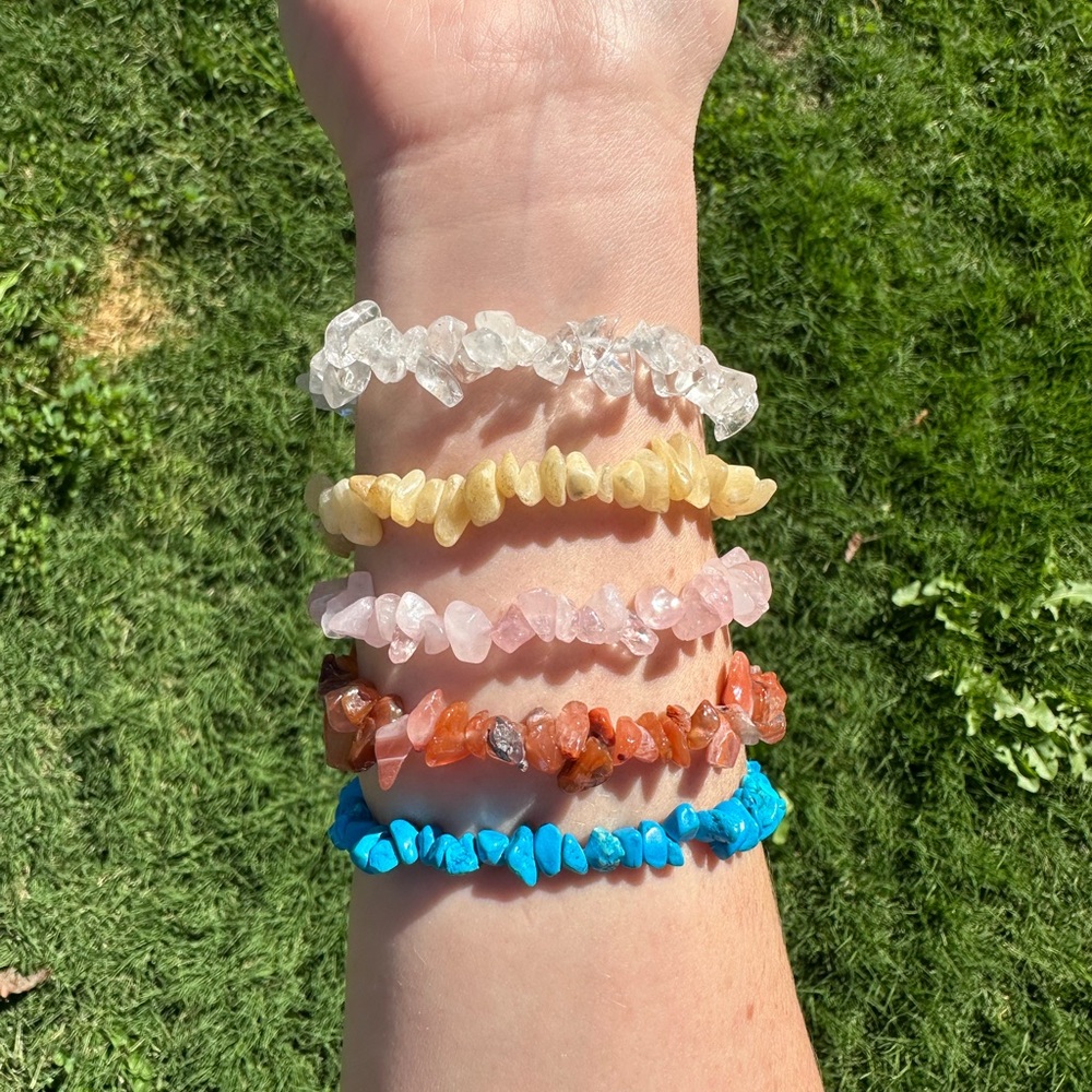 FIVE Beaded Gemstone Bracelets lot